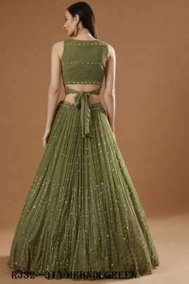 Glamorous Sequins Embroidery Work Mehndi Green