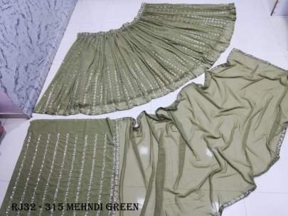 Glamorous Sequins Embroidery Work Mehndi Green