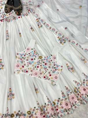 Glamorous White Chinon Sequence Embroidery Crop Top Lehenga Choli