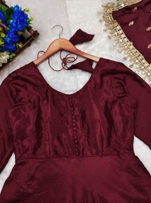 Glamour Look Round Neck Chinnon Silk Anarkali Suits With Beautiful Dupatta