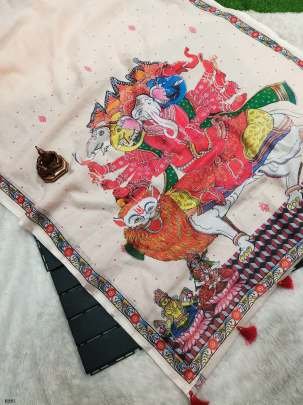 Gods Digital Print Linen Saree