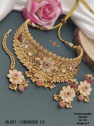 Gold Bridal Choker Green Stone Necklace