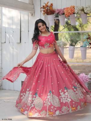 Gold Coin Embroidered Pink Lehenga Choli