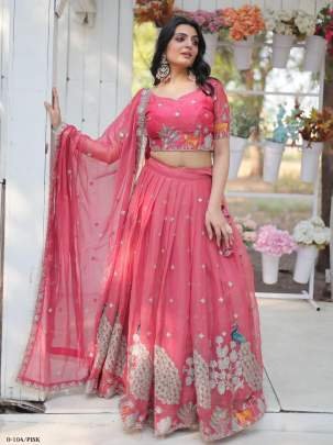 Gold Coin Embroidered Pink Lehenga Choli