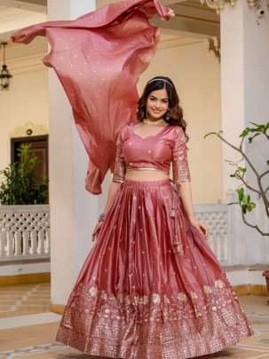 Gold Crush Fabric Pink Colour Lehenga Choli Set