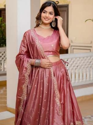 Gold Crush Fabric Pink Colour Lehenga Choli Set