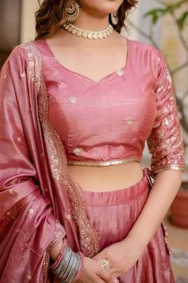 Gold Crush Fabric Pink Colour Lehenga Choli Set