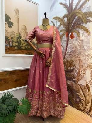 Gold Crush Fabric Pink Colour Lehenga Choli Set