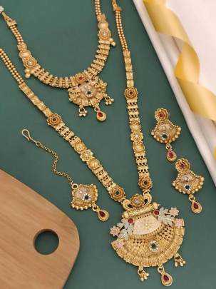 Gold Plated Long and Short Necklace Combo Set -2