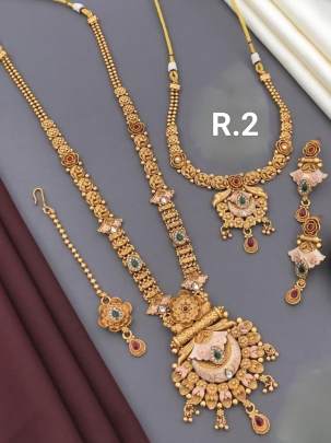 Gold Plated Long and Short Necklace Combo Set -3
