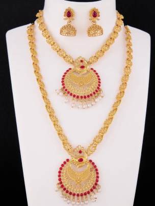 Gold Plated Round Pendant 2 Set with Jhumka 