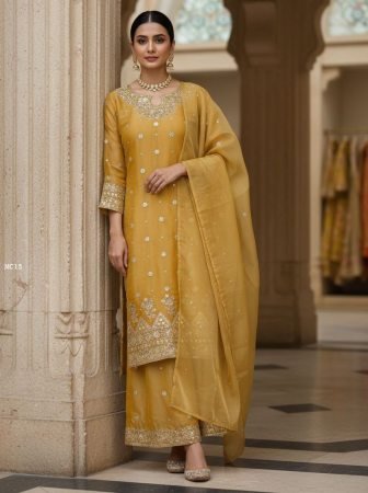 Golden Gmy Silk Tissue Palazzo Suit by Fab Funda