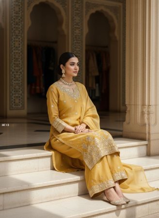 Golden Gmy Silk Tissue Palazzo Suit by Fab Funda