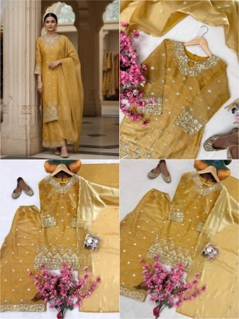 Golden Gmy Silk Tissue Palazzo Suit by Fab Funda