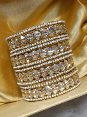 Golden Heart Shape Stone Bangles Set