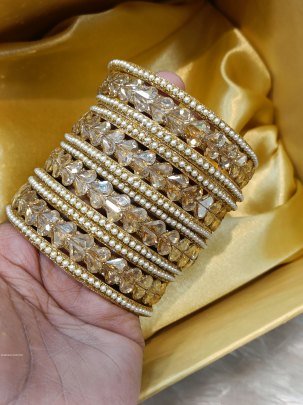 Golden Heart Shape Stone Bangles Set