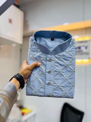 Golden Mirror Cotton Sky Kurta And Pyjama