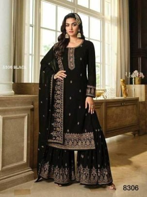 Gorgeous Black Georgette Semi Stitched Sharara Suit 