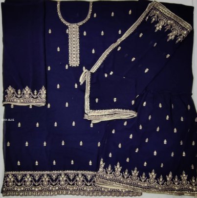 Gorgeous Blue Georgette Semi Stitched Sharara Suit