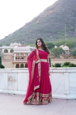 Gorgeous Georgette Flared Pink Lehenga with Sequins and embroidered Work