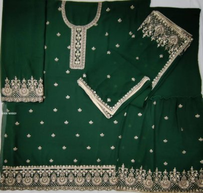 Gorgeous Green Georgette Semi Stitched Sharara Suit