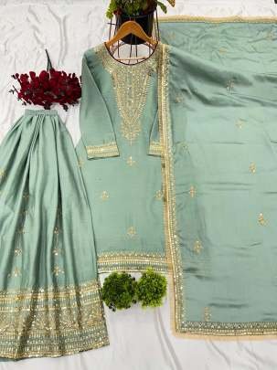 Gorgeous Party Wear Look Chinon Silk Palazzo Dupatta Suits Set