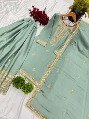 Gorgeous Party Wear Look Chinon Silk Palazzo Dupatta Suits Set