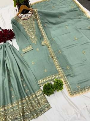 Gorgeous Party Wear Look Chinon Silk Palazzo Dupatta Suits Set