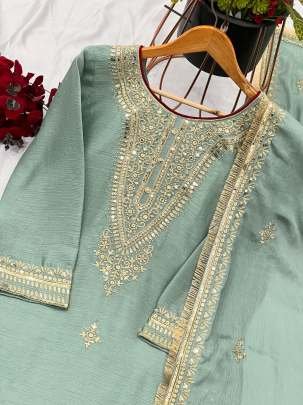 Gorgeous Party Wear Look Chinon Silk Palazzo Dupatta Suits Set