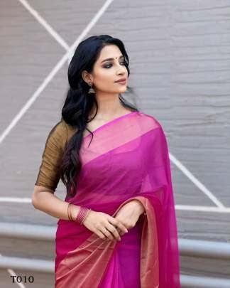 Gorgeous Pink Plain Chiffon Ready to wear Saree