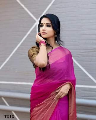 Gorgeous Pink Plain Chiffon Ready to wear Saree
