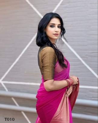 Gorgeous Pink Plain Chiffon Ready to wear Saree