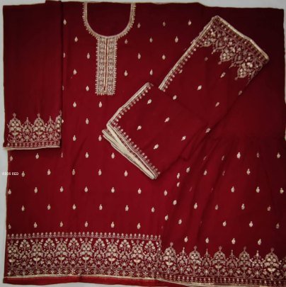 Gorgeous Red Georgette Semi Stitched Sharara Suit