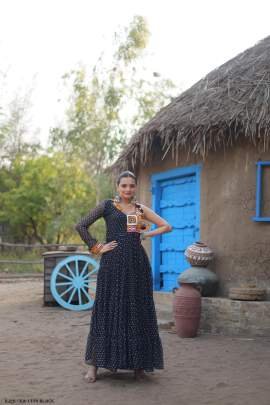 Gorges Black Bandhani Navratri Wear Long Gown