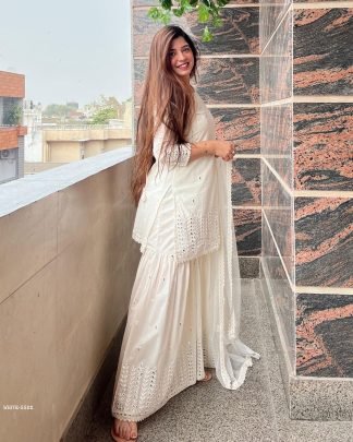 Gorgette Embroidery work Fourside lace broder Sharara suit