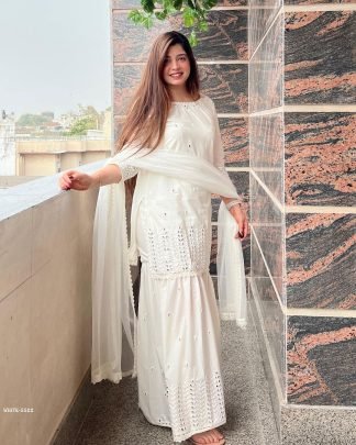 Gorgette Embroidery work Fourside lace broder Sharara suit