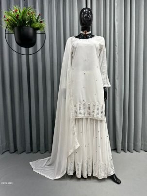 Gorgette Embroidery work Fourside lace broder Sharara suit