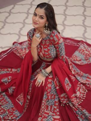 Gota Patti Lace Printed Rayon Maroon Lehenga Choli