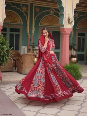 Gota Patti Lace Printed Rayon Maroon Lehenga Choli