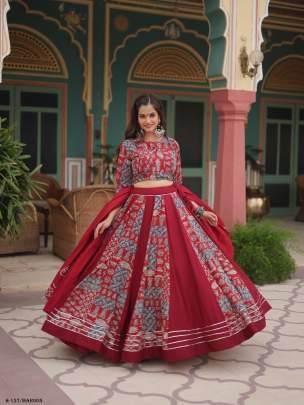 Gota Patti Lace Printed Rayon Maroon Lehenga Choli