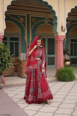 Gota Patti Lace Printed Rayon Maroon Lehenga Choli