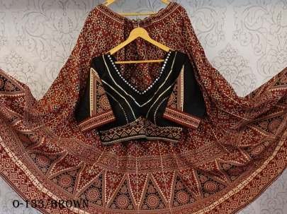 Gota Patti Lace Work Brown Cotton Lehenga