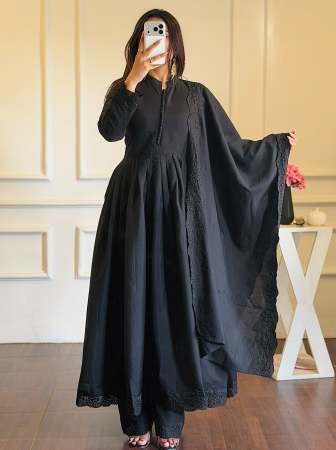 Gown Style Black Colour Ready Made Suit
