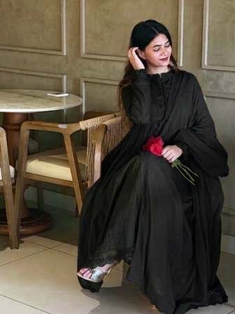 Gown Style Black Colour Ready Made Suit