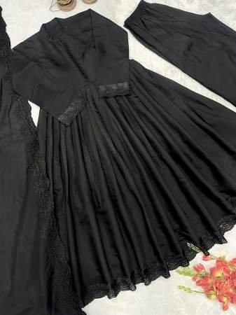 Gown Style Black Colour Ready Made Suit