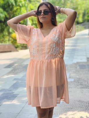 Graceful Cream Anarkali Top with  Crepe Inner Ethnic Wear for Women