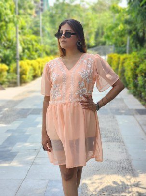 Graceful Cream Anarkali Top with  Crepe Inner Ethnic Wear for Women