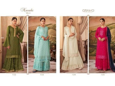 Gramo Navabi Vol 5 132 135 Elegant Kurti Set With Dupatta