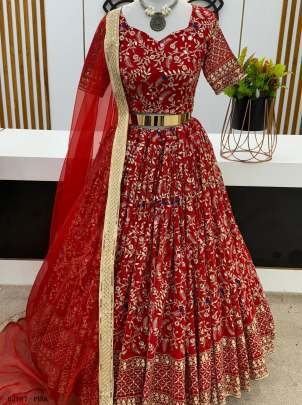 Grand Red Color Embroidery Sequence Lehenga Choli