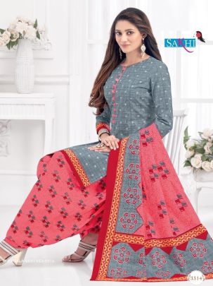 Gray And Peach Pure Cotton Readymade Printed Patiala Suits